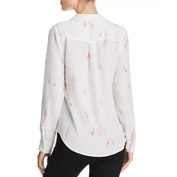 Rails Kate Rosé Print Silk Button Down Long Sleeve High-Low Hem Shirt Medium - Picture 5 of 8